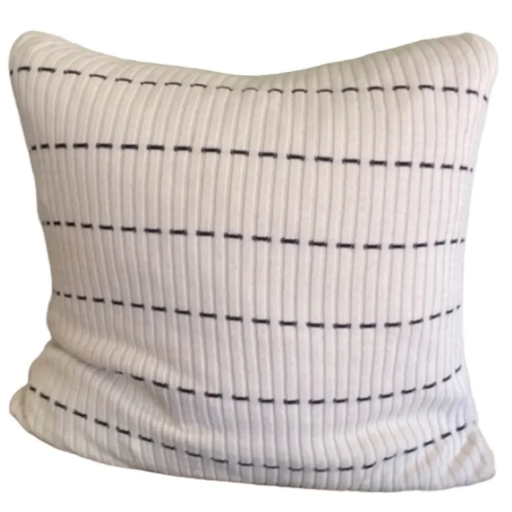 Cashmere Blend Striped Cream Black Throw Pillow Down Feather Insert Size 20x20